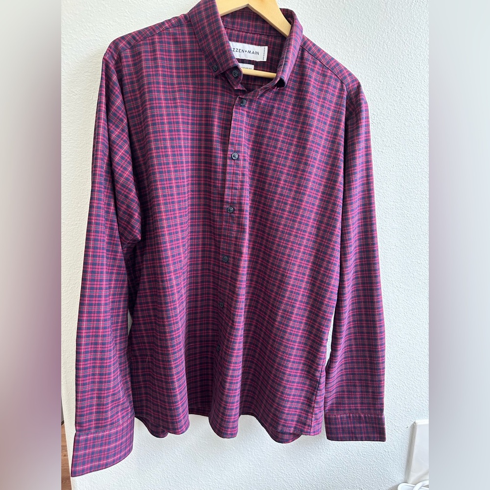 Mizzen & Main - Wallace Red Navy Plaid Flannel Classic Fit XL